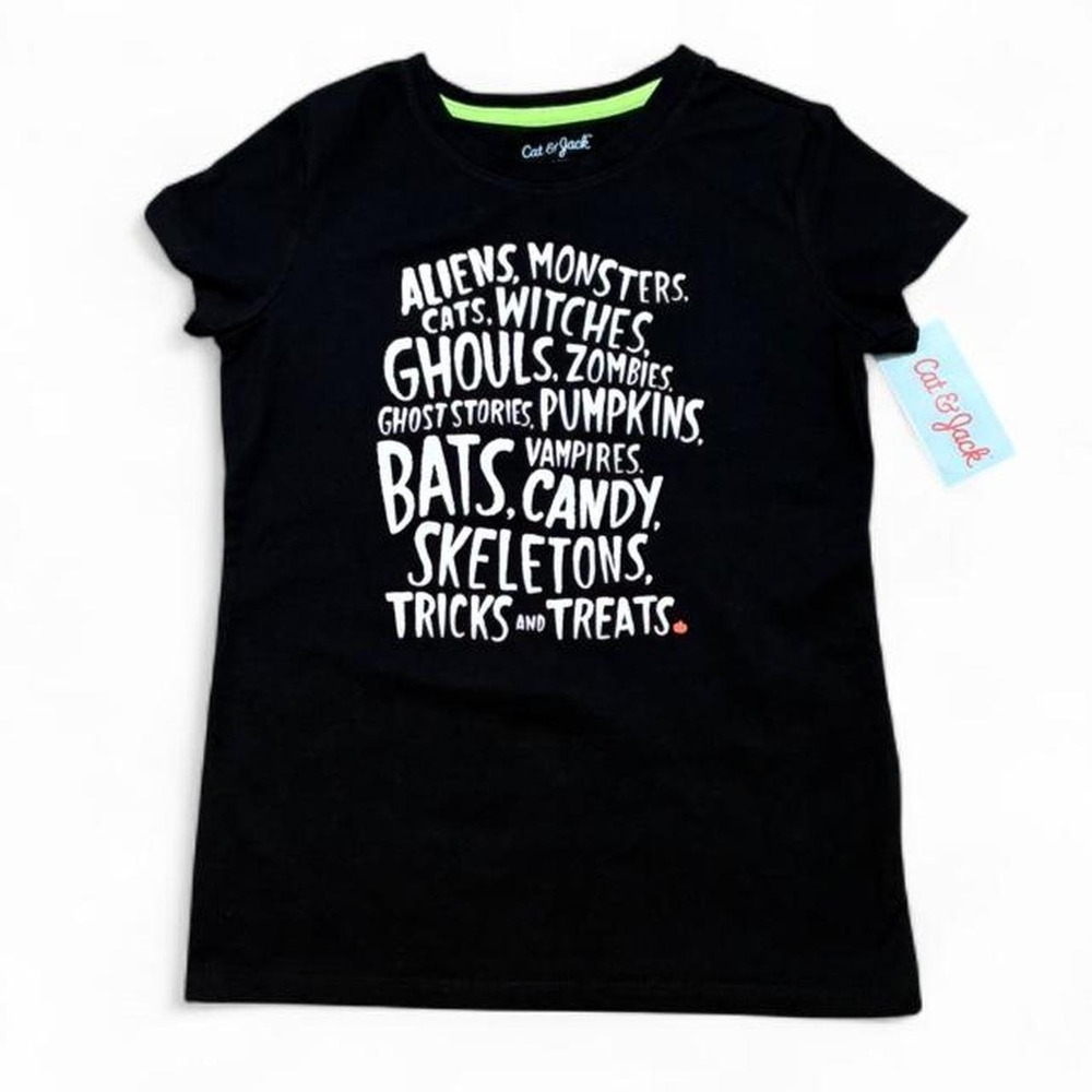 Spooky Graphic Halloween Tee Word Stack Black Witchy Fall Cat & Jack kids S 6-6X